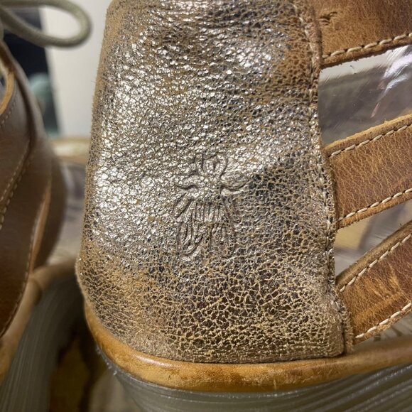 Fly London Yafi Lace Up Leather Wedge Sandals Brown Tan Sz 41 (EU) - Picture 5 of 9